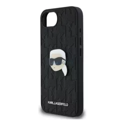   HUSĂ! - KARL LAGERFELD MONOGRAM KARL HEAD PIN silicon protector de telefon (rezistent la șocuri, piele efect spate, MagSafe) BLACK Apple iPhone 16e