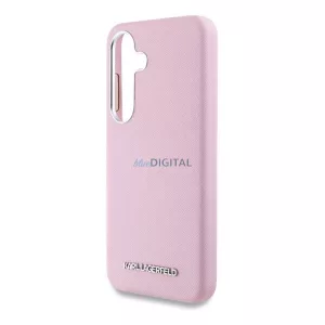 HUSĂ! - KARL LAGERFELD SAFFIANO FULL WRAPPED ELONGATED METAL LOGO silicon protector de telefon (rezistent la șocuri, MagSafe) ROSE CULOUR Samsung Galaxy S25 (SM-S931)