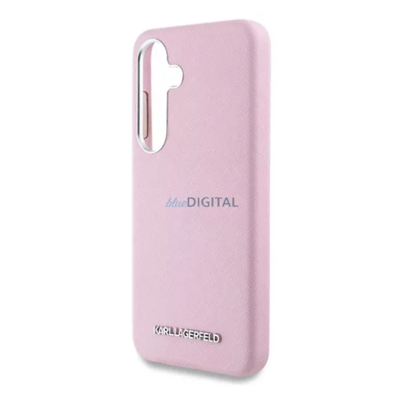 HUSĂ! - KARL LAGERFELD SAFFIANO FULL WRAPPED ELONGATED METAL LOGO silicon protector de telefon (rezistent la șocuri, MagSafe) ROSE CULOUR Samsung Galaxy S25 (SM-S931)