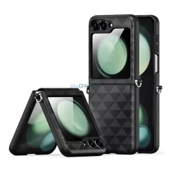   HUSĂ! - DUX DUCIS FITT plastic protector de telefon (rezistent la șocuri, spate cu efect de piele, triunghi) BLACK Samsung Galaxy Z Flip7 FE (SM-F761), Galaxy Z Flip6 (SM-F741)