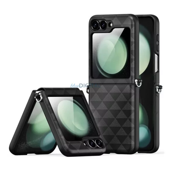 HUSĂ! - DUX DUCIS FITT plastic protector de telefon (rezistent la șocuri, spate cu efect de piele, triunghi) BLACK Samsung Galaxy Z Flip7 FE (SM-F761), Galaxy Z Flip6 (SM-F741)