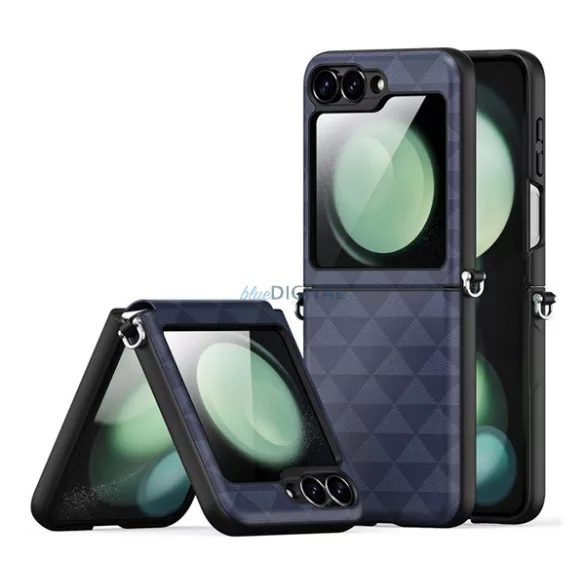 HUSĂ! - DUX DUCIS FITT protecție de plastic pentru telefon (rezistentă la impact, spate cu efect de piele, triunghi) CUTTING BLUE Samsung Galaxy Z Flip7 FE (SM-F761), Galaxy Z Flip6 (SM-F741)