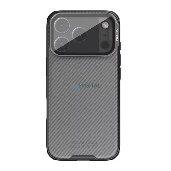 HUSĂ! - NILLKIN CAMSHIELD PROP silicon telefon protector (rezistent la șocuri, aparat de fotografiat protector, kickstand, cu dungi) TRANSFER / BLACK Apple iPhone 17 Pro
