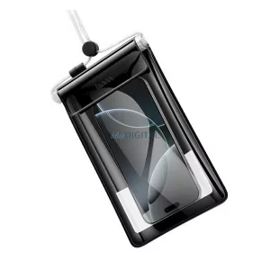 HUSĂ! - HOCO BAG32 geantă impermeabilă/rezistentă la apă, AQUA (universal, IPX8, cârlig pentru gât, fermoar, dimensiune 7.2") NEGRU