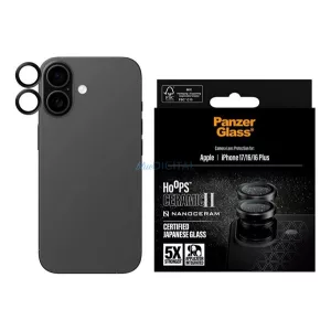 PANZERGLASS HOOPS CERAMIC II sticlă de protecție a camerei foto (9H + cadru) NEGRU Apple iPhone 17, iPhone 16 Plus, iPhone 16