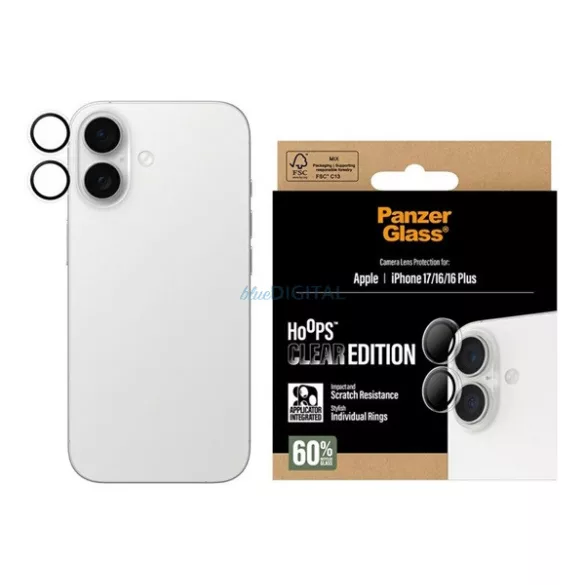 PANZERGLASS HOOPS CERAMIC sticla de protecție a camerei (9H + cadru) pentru Apple iPhone 17, iPhone 16 Plus, iPhone 16