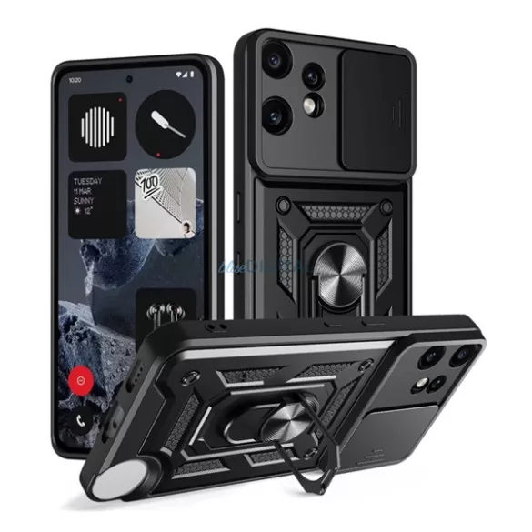 HUSĂ! - Protector de telefon din silicon Defender (rezistent la șocuri, inel de fixare, protector de cameră) BLACK Nimic CMF Phone 2 Pro
