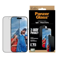   PANZERGLASS 2-WAY PRIVACY ULTRA-WIDE EASYALIGNER ecran protector de sticlă (anti-orbire, rezistent la zgârieturi + cadru) BLACK Apple iPhone 17, iPhone 16 Pro