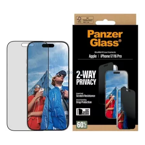PANZERGLASS 2-WAY PRIVACY ULTRA-WIDE EASYALIGNER ecran protector de sticlă (anti-orbire, rezistent la zgârieturi + cadru) BLACK Apple iPhone 17, iPhone 16 Pro