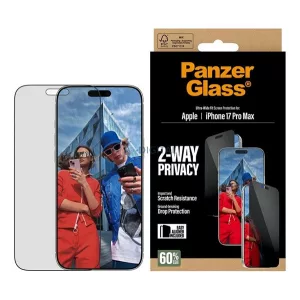 PANZERGLASS 2-WAY PRIVACY ULTRA-WIDE EASYALIGNER ecran protector de sticlă (anti-orbire, rezistent la zgârieturi + sticlă călită) BLACK Apple iPhone 17 Pro Max
