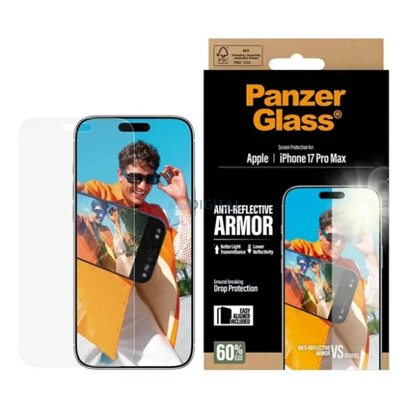 PANZERGLASS ANTI-REFLECTIVE ARMOR EASYALIGNER ecran protector de sticlă (anti-orbire + subframe) pentru Apple iPhone 17 Pro Max
