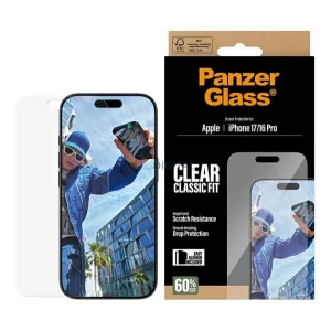 PANZERGLASS CLASSIC FIT EASYALIGNER ecran protector de sticlă (strat oleofobic + cadru de sprijin) pentru Apple iPhone 16 Pro, iPhone 17