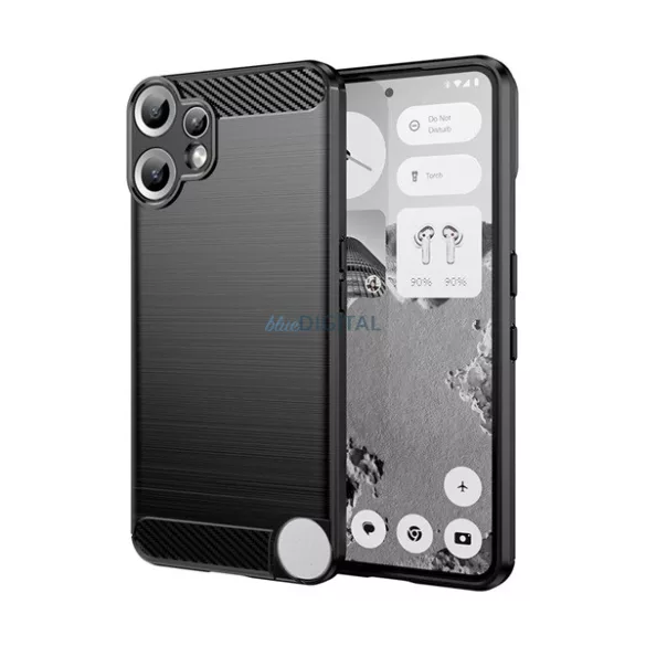 HUSĂ! - Silicon protector de telefon (rezistent la impact, bubble heel, periat, model de carbon) BLACK Nimic CMF Phone 2 Pro
