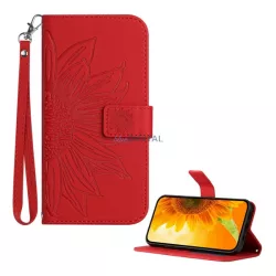   HUSĂ! - Carcasă permanentă, efect piele (FLIP, deschidere laterală, suport pentru birou, suport pentru carduri de credit + curea de mână, model floarea soarelui) PIROS T Phone 3 5G