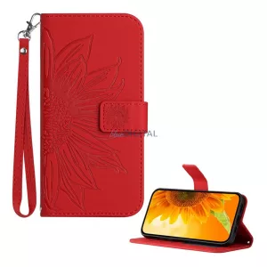 HUSĂ! - Carcasă permanentă, efect piele (FLIP, deschidere laterală, suport pentru birou, suport pentru carduri de credit + curea de mână, model floarea soarelui) PIROS T Phone 3 5G