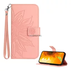   HUSĂ! - Carcasă permanentă, efect piele (FLIP, deschidere laterală, suport birou, suport card de credit + curea de încheietură, model floarea soarelui) ROSS CHINA T Phone 3 5G