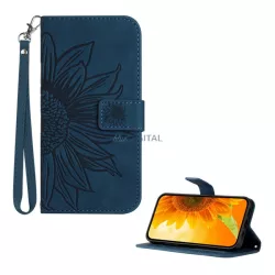   HUSĂ! - Carcasă permanentă, efect piele (FLIP, deschidere laterală, suport pentru birou, suport pentru carduri de credit + curea de mână, model floarea soarelui) TONE BLUE T Phone 3 5G