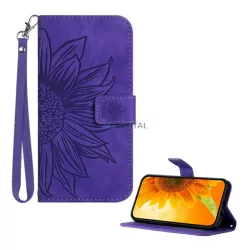   HUSĂ! - Carcasă permanentă, efect piele (FLIP, deschidere laterală, suport pentru birou, suport pentru carduri de credit + curea de mână, model floarea soarelui) FOLDING T Phone 3 5G