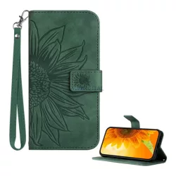   HUSĂ! - Carcasă permanentă, efect piele (FLIP, deschidere laterală, suport pentru birou, suport pentru carduri de credit + curea de mână, model floarea soarelui) FOLDING T Phone 3 5G