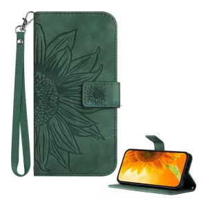 HUSĂ! - Carcasă permanentă, efect piele (FLIP, deschidere laterală, suport pentru birou, suport pentru carduri de credit + curea de mână, model floarea soarelui) FOLDING T Phone 3 5G