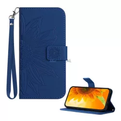   HUSĂ! - Carcasă permanentă, efect piele (FLIP, deschidere laterală, suport pentru birou, suport pentru carduri de credit + curea de încheietură, model floarea soarelui) LIGHT BLUE T Phone 3 5G