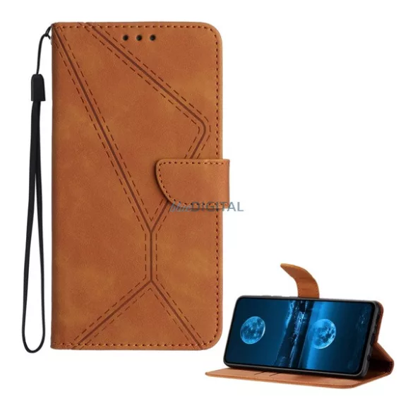 HUSĂ! - Carcasă permanentă, efect piele (FLIP, deschidere laterală, suport birou, suport card bancar, model cusături + curea de încheietură) BARNA T Phone 3 5G