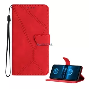 HUSĂ! - Carcasă permanentă, efect piele (FLIP, deschidere laterală, suport birou, suport card bancar, model cusătură + curea de încheietură) PIROS T Phone 3 5G