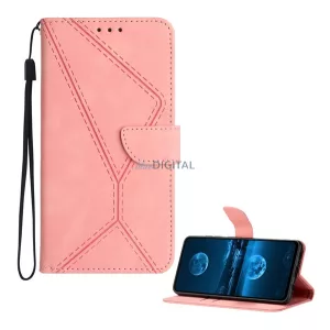 HUSĂ! - Carcasă permanentă, efect piele (FLIP, deschidere laterală, suport birou, suport card bancar, model cusături + curea de încheietură) ROSSASSIC T Phone 3 5G