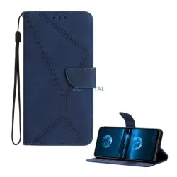   HUSĂ! - Carcasă permanentă, efect piele (FLIP, deschidere laterală, suport birou, suport card bancar, model cusături + curea de încheietură) BOTTOM BLUE T Phone 3 5G