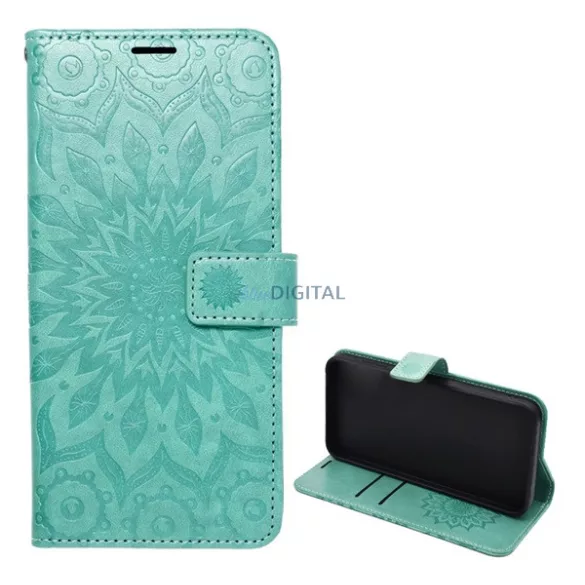 HUSĂ! - Carcasă Standing, efect piele (FLIP, deschidere laterală, desktop, curea, mandala) CYAN Motorola Moto G56 5G (XT2529)