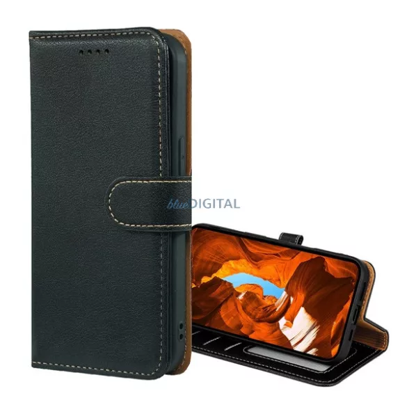 HUSĂ! - Husă permanentă, efect piele (FLIP, deschidere laterală, desktop, RFID, cataramă magnetică, premium) BLACK T Phone 3 5G