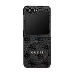   HUSĂ! - GUESS 4G RING CLASSIC LOGO silicon protector de telefon (rezistent la șocuri, spate textil, MagSafe) BLACK Samsung Galaxy Z Flip7 (SM-F766)