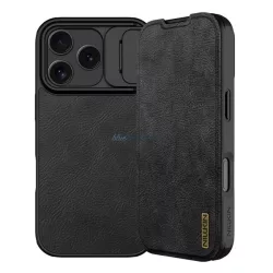   HUSĂ! - NILLKIN QIN PRO Husă cu efect de piele (FLIP, deschidere laterală, buzunar pentru carduri, protecție pentru cameră) NEGRU Apple iPhone 17 Pro