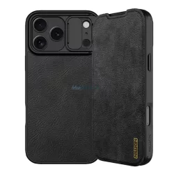   HUSĂ! - NILLKIN QIN PRO Carcasă din piele cu efect permanent (FLIP, deschidere laterală, buzunar pentru carduri, protecție pentru cameră) NEGRU Apple iPhone 17 Pro Max