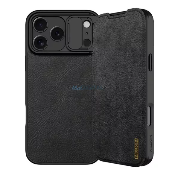 HUSĂ! - NILLKIN QIN PRO Carcasă din piele cu efect permanent (FLIP, deschidere laterală, buzunar pentru carduri, protecție pentru cameră) NEGRU Apple iPhone 17 Pro Max