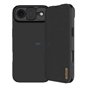 HUSĂ! - NILLKIN QIN PRO Carcasă cu efect de piele în picioare (FLIP, deschidere laterală, buzunar pentru carduri, protecție pentru cameră) NEGRU Apple iPhone Air