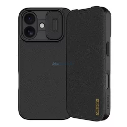   HUSĂ! - NILLKIN QIN PRO Husă cu efect de piele (FLIP, deschidere laterală, buzunar pentru carduri, protecție pentru cameră) NEGRU Apple iPhone 17