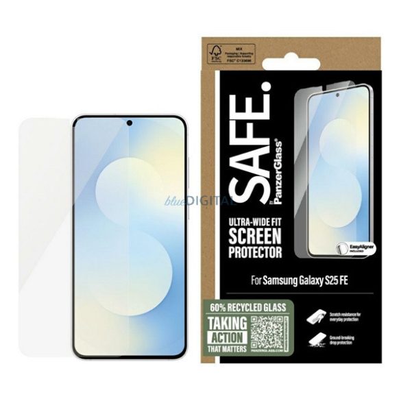 PANZERGLASS SAFE ULTRA-WIDE FIT ecran protector de sticlă (3D, extra rezistent la zgârieturi, rezistent la impact + cadru de sprijin) pentru Samsung Galaxy S25 FE (SM-S731)