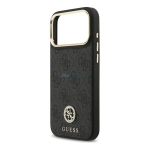 HUSĂ! - GUESS 4G STRASS LOGO & BIG STRAP METAL BUTTONS silicon protector de telefon (piele efect spate, MagSafe + curea de umăr) BLACK Apple iPhone 17 Pro Max