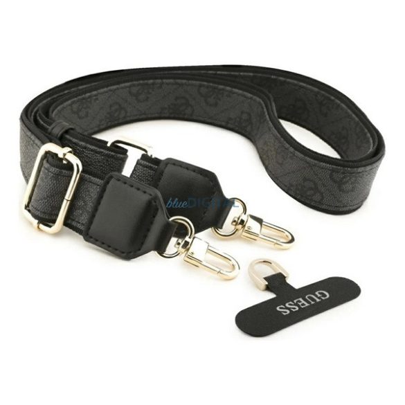 HUSĂ! - GUESS 4G STRASS LOGO & BIG STRAP METAL BUTTONS silicon protector de telefon (piele efect spate, MagSafe + curea de umăr) BLACK Apple iPhone 17 Pro Max