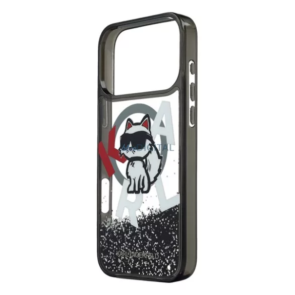 HUSĂ! - KARL LAGERFELD LIQUID GLITTER CHOUPETTE LOGO silicon protector de telefon (pulbere sclipitoare, lichid paiete, MagSafe) BLACK Apple iPhone 17 Pro Max