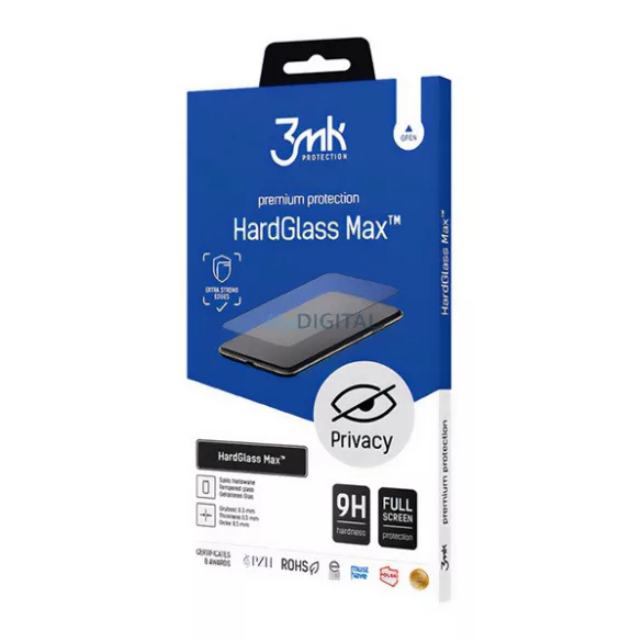 3MK HARD GLASS MAX PRIVACY ecran protector de sticlă (3D, 0.3mm, 9H + cadru) BLACK Samsung Galaxy S25 Ultra (SM-S938)