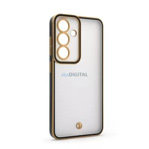 HUSĂ! - Protector de telefon din silicon (rezistent la șocuri, mat, spate din plastic, protector pentru cameră) GOLD/Negru Samsung Galaxy S25 (SM-S931)