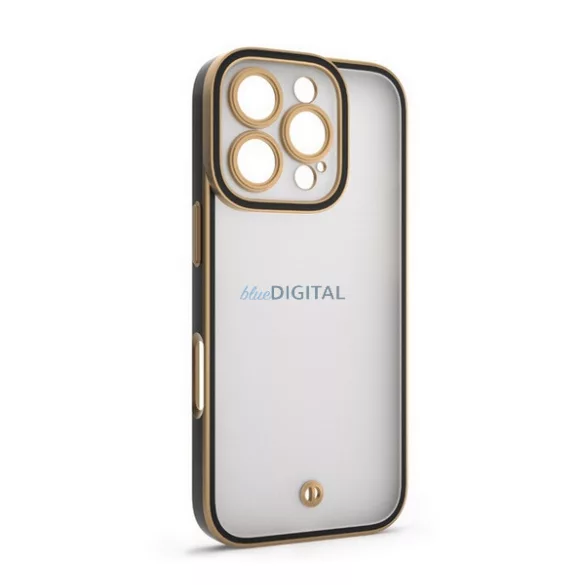 HUSĂ! - Silicon protector de telefon (rezistent la șocuri, mat, spate din plastic, protector de cameră) GOLD/BLACK Apple iPhone 15