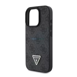   HUSĂ! - GUESS PU 4G STRASS STRASS TRIANGLE METAL LOGO plastic protector de telefon (rezistent la șocuri, efect de piele spate) BLACK Apple iPhone 16 Pro Max