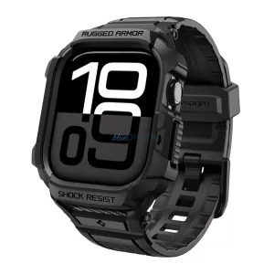 SPIGEN RUGGED ARMOR PRO 2 Curea de rezervă (dimensiune personalizată, mare, silicon, rezistentă la șocuri + cadru din silicon) BLACK Apple Watch Series 5 44mm, Watch Series 4 44mm, Watch Series 3 42mm