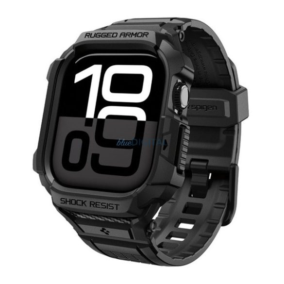 SPIGEN RUGGED ARMOR PRO 2 Curea de rezervă (dimensiune personalizată, mare, silicon, rezistentă la șocuri + cadru din silicon) BLACK Apple Watch Series 5 44mm, Watch Series 4 44mm, Watch Series 3 42mm