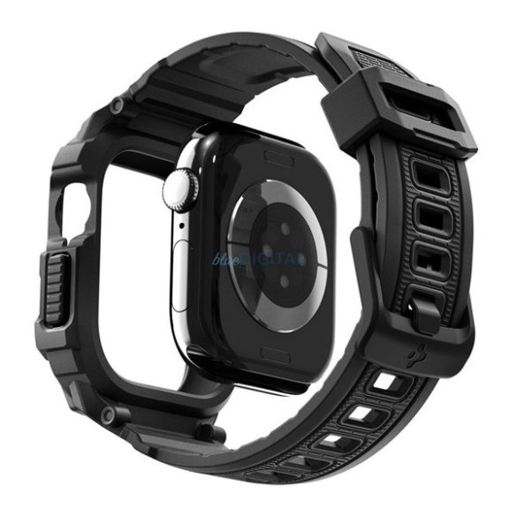 SPIGEN RUGGED ARMOR PRO 2 Curea de rezervă (dimensiune personalizată, mare, silicon, rezistentă la șocuri + cadru din silicon) BLACK Apple Watch Series 5 44mm, Watch Series 4 44mm, Watch Series 3 42mm