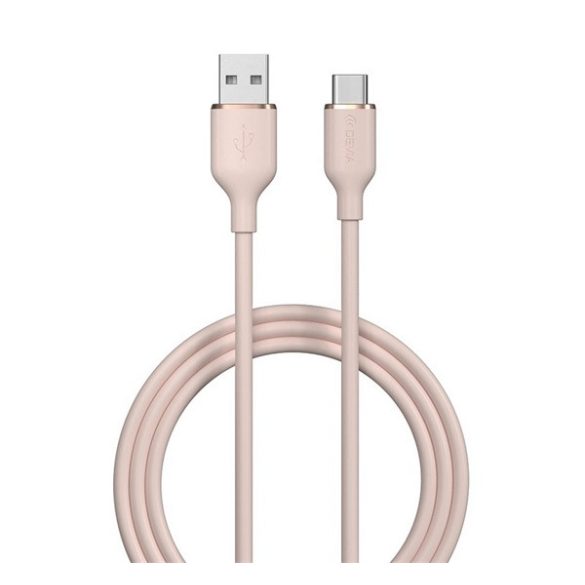 Cablu de date DEVIA JELLY (USB - Type-C, 2.4A, încărcător rapid, 120cm) ROZ