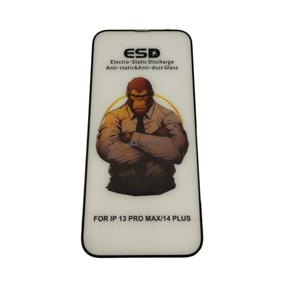iPhone 13 Pro Max / 14 Plus (6.7") folie de sticlă frontală, temperată, cadru negru, 9H, capac complet, ESD (fără ambalaj și accesorii)